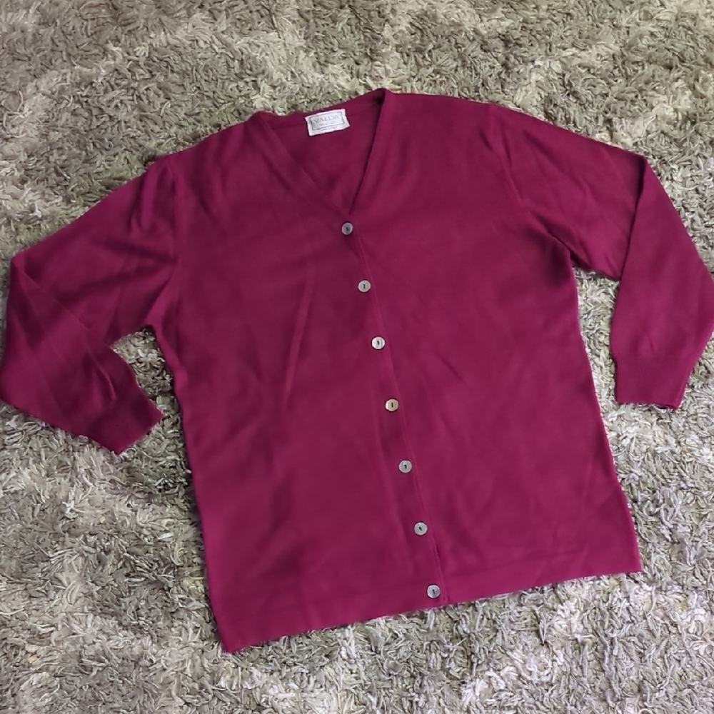 Valda Burgundy V-Neck Cardigan Button Up Jewel Toned Vintage